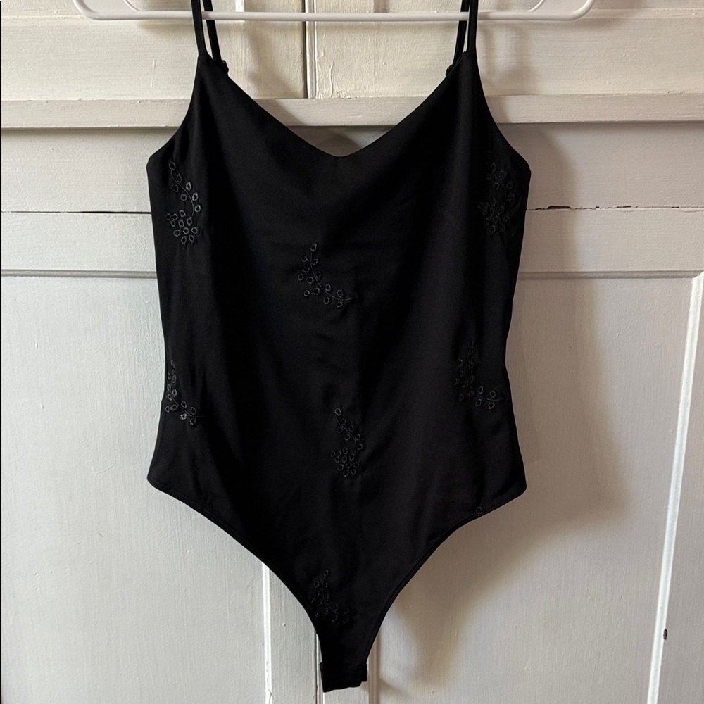 H&M Black Bodysuit with Embroidered Details
